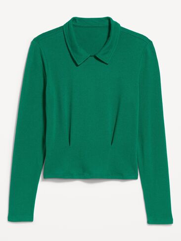 Old Navy Long-Sleeve Brushed-Jersey Polo Top - Rainforest Jewel in Kuwait