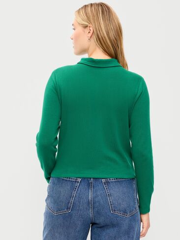 Old Navy Long-Sleeve Brushed-Jersey Polo Top - Rainforest Jewel in Kuwait