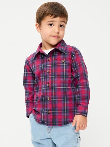 Old Navy Long-Sleeve Plaid Poplin Shirt for Toddler Boys - Robbie Red Micro Check in Kuwait