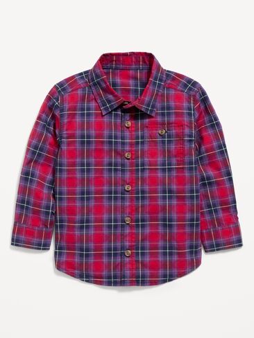 Old Navy Long-Sleeve Plaid Poplin Shirt for Toddler Boys - Robbie Red Micro Check in Kuwait