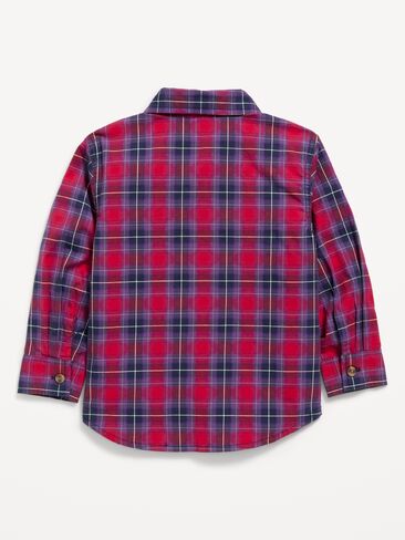 Old Navy Long-Sleeve Plaid Poplin Shirt for Toddler Boys - Robbie Red Micro Check in Kuwait