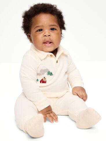 Old Navy Cozy Ribbed Collared Shirt and Pants Set for Baby - Cozy Oats in Kuwait
