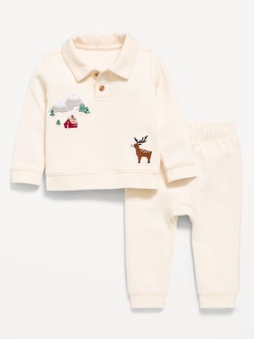 Old Navy Cozy Ribbed Collared Shirt and Pants Set for Baby - Cozy Oats in Kuwait
