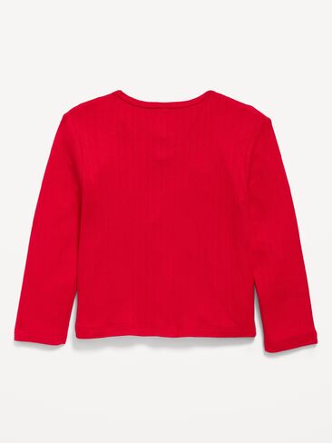 Old Navy Long-Sleeve Bow-Front Pointelle-Knit Top for Toddler Girls - Robbie Red in Kuwait