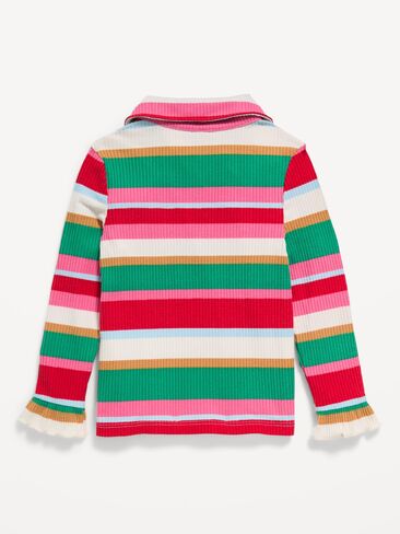 Old Navy Long-Sleeve Striped Ribbed Collared Top for Toddler Girls - Multi Stripe in Kuwait