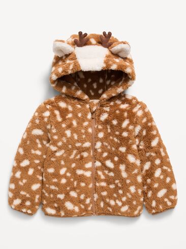 Old Navy Printed Sherpa Full-Zip Jacket for Toddler Girls - Brown Animal Print in Kuwait