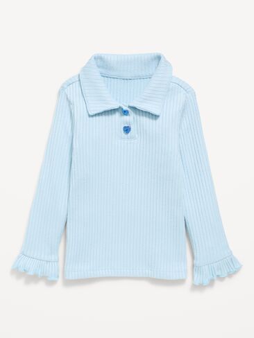Old Navy Long-Sleeve Ribbed Collared Top for Toddler Girls - Blue Tranquility in Kuwait