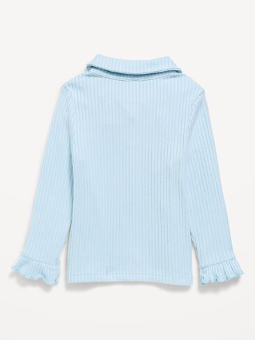Old Navy Long-Sleeve Ribbed Collared Top for Toddler Girls - Blue Tranquility in Kuwait