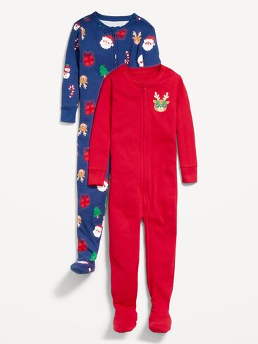 Old Navy Snug-Fit 2-Way-Zip Pajama One-Piece 2-Pack for Toddler & Baby - Santa and Reindeer in Kuwait