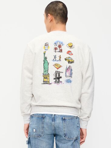 Old Navy Oversized Logo Graphic Crew-Neck Sweatshirt - Heather Light Gray in Kuwait