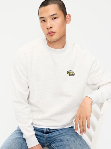 Old Navy Oversized Logo Graphic Crew-Neck Sweatshirt - Heather Light Gray in Kuwait