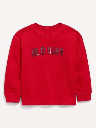 Old Navy Long-Sleeve Waffle-Knit Logo Graphic T-Shirt for Toddler Boys - Robbie Red in Kuwait