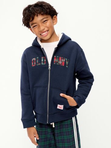 Old Navy Logo Graphic Sherpa-Lined Full-Zip Hoodie for Boys - In the Navy in Kuwait