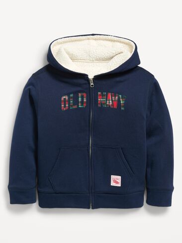 Old Navy Logo Graphic Sherpa-Lined Full-Zip Hoodie for Boys - In the Navy in Kuwait
