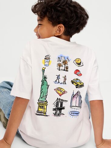 Old Navy Oversized Short-Sleeve Graphic T-Shirt for Boys - White Lilies in Kuwait