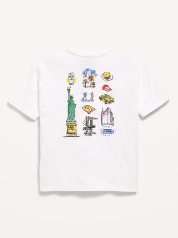 Old Navy Oversized Short-Sleeve Graphic T-Shirt for Boys - White Lilies in Kuwait