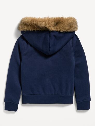 Old Navy Fitted Faux-Fur Logo Graphic Full-Zip Hoodie for Girls - In the Navy in Kuwait