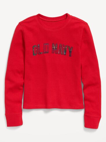 Old Navy Long-Sleeve Logo Graphic Waffle-Knit T-Shirt for Girls - Robbie Red in Kuwait