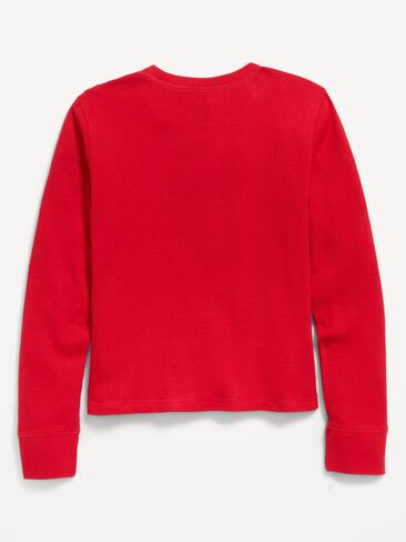 Old Navy Long-Sleeve Logo Graphic Waffle-Knit T-Shirt for Girls - Robbie Red in Kuwait