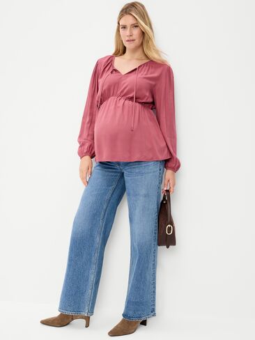 Old Navy Maternity Ruched Tie-Neck Swing Top - ISLAND FLOWER in Kuwait