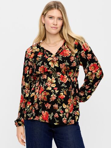 Old Navy Maternity Ruched Tie-Neck Swing Top - Multi-Floral Top in Kuwait