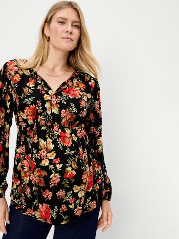 Old Navy Maternity Ruched Tie-Neck Swing Top - Multi-Floral Top in Kuwait