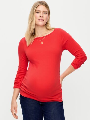 Old Navy Maternity Snug Long-Sleeve Boatneck T-Shirt - Scotty Red in Kuwait