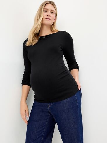 Old Navy Maternity Snug Long-Sleeve Boatneck T-Shirt - Black Jack in Kuwait