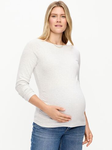 Old Navy Maternity Snug Long-Sleeve Boatneck T-Shirt - Light Gray Heather in Kuwait