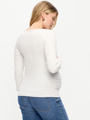 Old Navy Maternity Snug Long-Sleeve Boatneck T-Shirt - Light Gray Heather in Kuwait