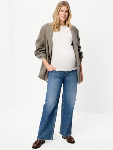 Old Navy Maternity Snug Long-Sleeve Boatneck T-Shirt - Light Gray Heather in Kuwait