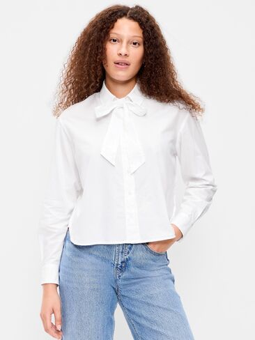 Old Navy Long-Sleeve Tie-Neck Button-Down Shirt - Calla Lily in Kuwait