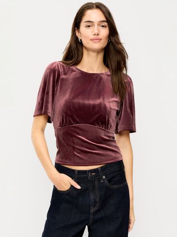 Old Navy Velvet Flutter-Sleeve Empire-Waist Top - Reddy Or Not in Kuwait