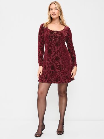 Old Navy Floral Burnout Velvet Fit & Flare Mini Dress - Reddy Or Not in Kuwait