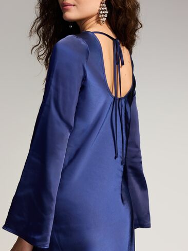 Old Navy The Occasion by Old Navy Bell-Sleeve Satin Tie-Back Mini Dress - Black Boysenberry in Kuwait