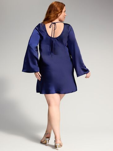 Old Navy The Occasion by Old Navy Bell-Sleeve Satin Tie-Back Mini Dress - Black Boysenberry in Kuwait