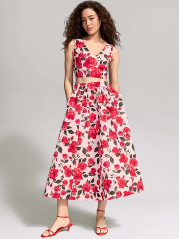 Old Navy The Occasion by Old Navy Taffeta Midi Skirt - Bold Red Floral in Kuwait