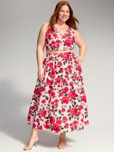 Old Navy The Occasion by Old Navy Taffeta Midi Skirt - Bold Red Floral in Kuwait