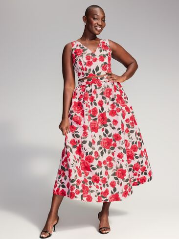 Old Navy The Occasion by Old Navy Taffeta Midi Skirt - Bold Red Floral in Kuwait