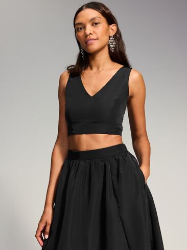 Old Navy The Occasion by Old Navy V-Neck Taffeta Crop Top - Black Jack in Kuwait