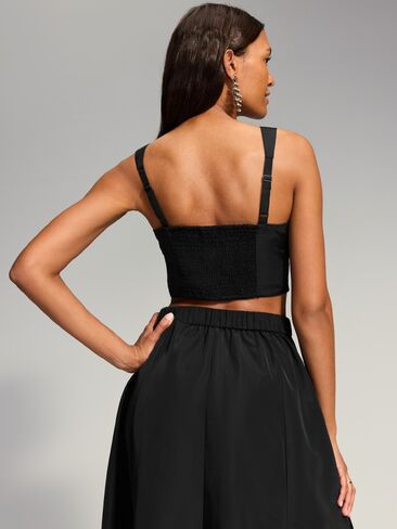 Old Navy The Occasion by Old Navy V-Neck Taffeta Crop Top - Black Jack in Kuwait