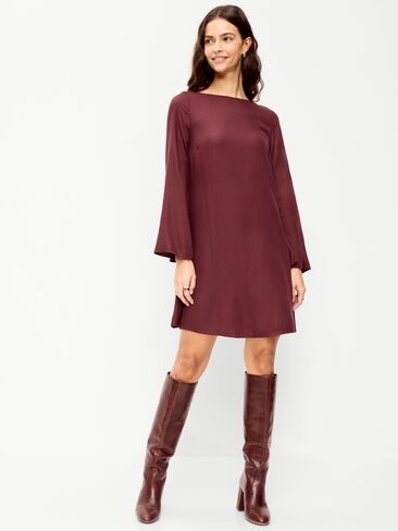 Old Navy Long-Sleeve Crepe Swing Mini Dress - Reddy Or Not in Kuwait