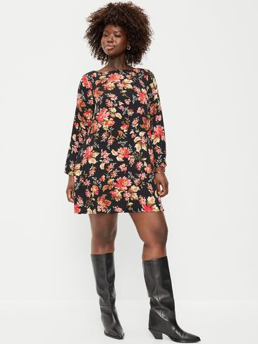 Old Navy Long-Sleeve Crepe Swing Mini Dress - Multi Floral in Kuwait