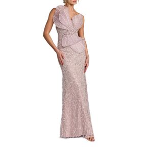Mac Duggal Sequin Organza Strapless Bow Detail Column Gown - Mocha in Kuwait