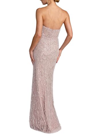 Mac Duggal Sequin Organza Strapless Bow Detail Column Gown - Mocha in Kuwait
