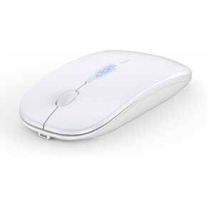 Wireless Mouse Rechargeable,[Battery Level Visible] 2.4G Silent Ultra Slim Portable Mouse,4 Adjustable DPI 800/1000/1200/1600 Quiet Click Cordless Mouse for Laptop PC Computer-White
