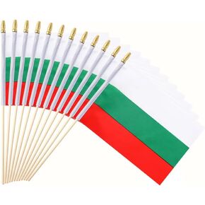 25Pack Small Bulgaria Flag Handheld Mini Bulgarian Flags on Stick 5x8 Inch