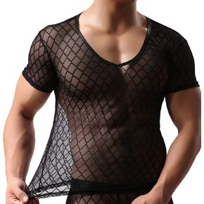 Men's Short Sleeve Sexy Mesh T-Shirt Top See Through Stretchy Undershirt
