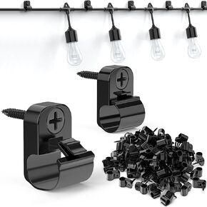 Outdoor String Lights Hangers, Christmas Light Clips, Lights Hanger Hooks for Hanging Christmas Light, Fairy Lights, Outdoor Patio Lights, 38 Pack, Black