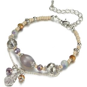 FULU AUTUMN Boho Beaded Bracelets for Women Crystal Bead Bracelets with Charm Bohemian Style Friendship Jewelry Gifts for Women